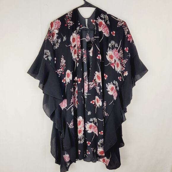 New Jack and Missy dark floral kimono one size open front ruffled whimsigoth - Picture 1 of 8